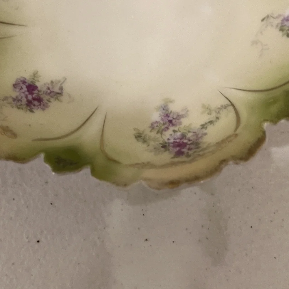 Vintage Porcelain RS Prussia  Berry Bowl Green, Pink Gold Trim 5